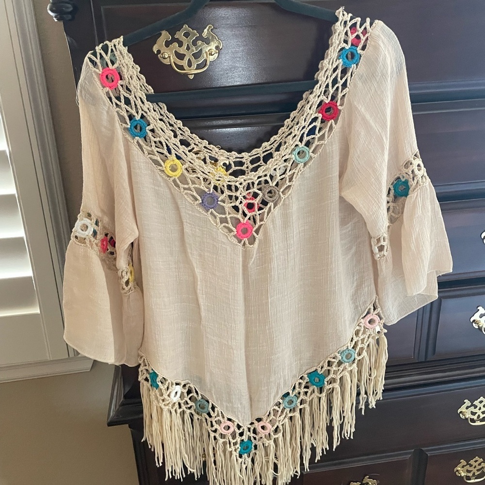 Boho Crochet Fringe Top summer‎ beach cover up or top - Picture 3 of 4